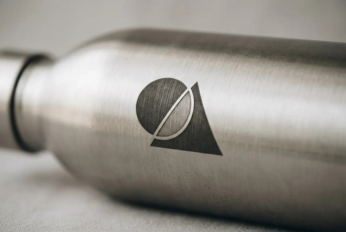 Lazerinis graviravimas: pavyzdinis logotipas, pagamintas šia technika